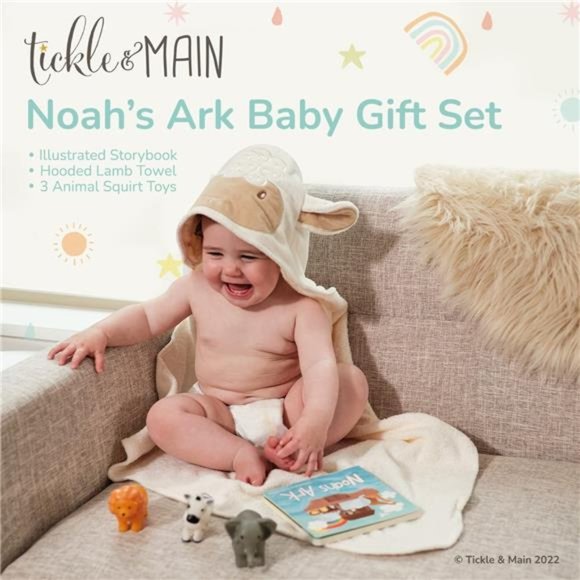 Noahs Ark Toy Gift Set, 5-Piece Set Includes Book, Hooded Towel, & 3 Squirt Toys - Picture 2 of 6